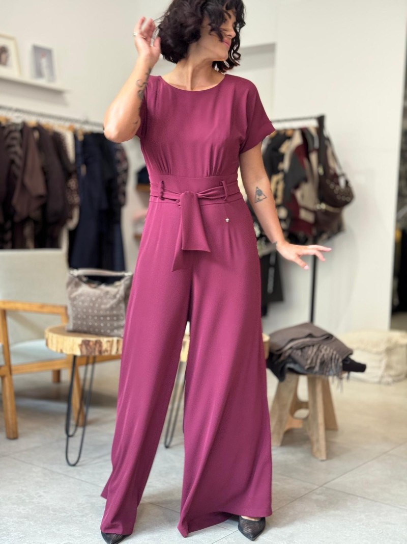 Miniatura produktu Bordowy kombinezon Damski z szerokimi nogawkami i wiązaniem Fryne Bordo