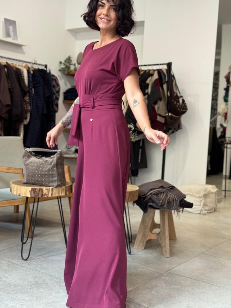 Miniatura produktu Bordowy kombinezon Damski z szerokimi nogawkami i wiązaniem Fryne Bordo