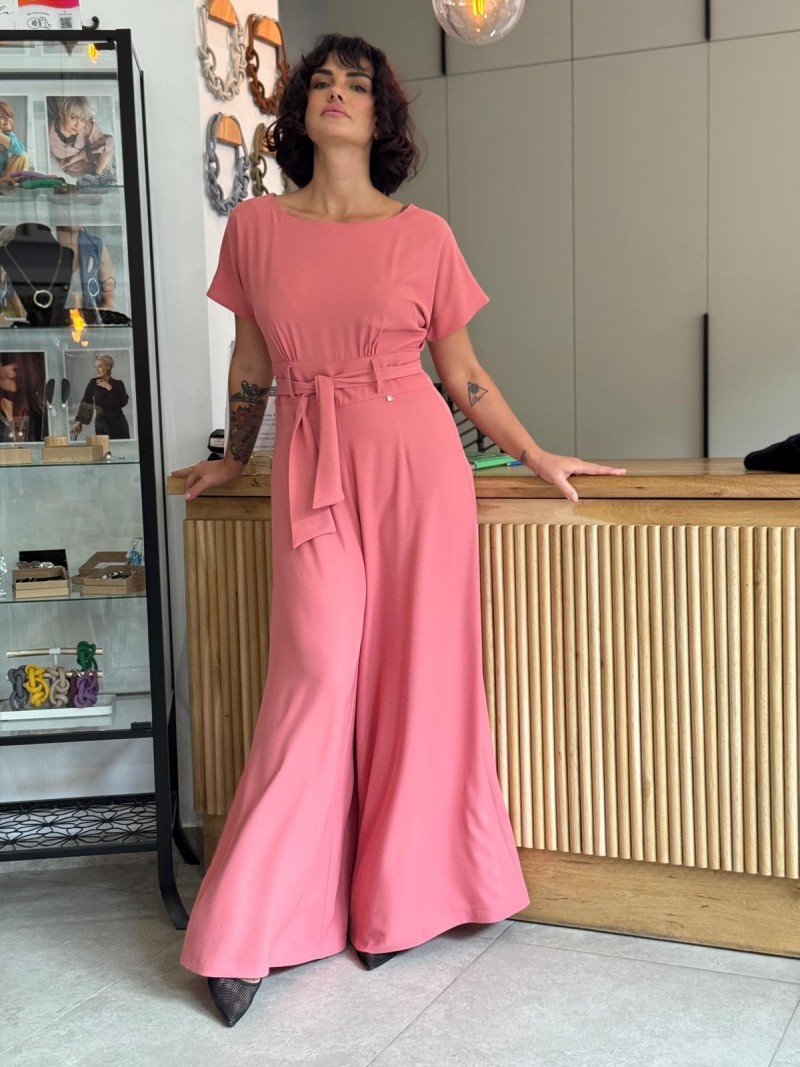 Miniatura produktu Kombinezon Damski z krótkim rękawem i szeroką nogawką w kolorze brzoskwiniowym Fryne Peach