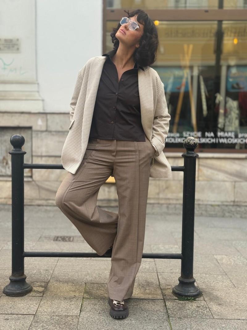 Miniatura produktu Spodnie culoty z szeroką nogawką w kolorze piaskowym Karol Wool&Sand