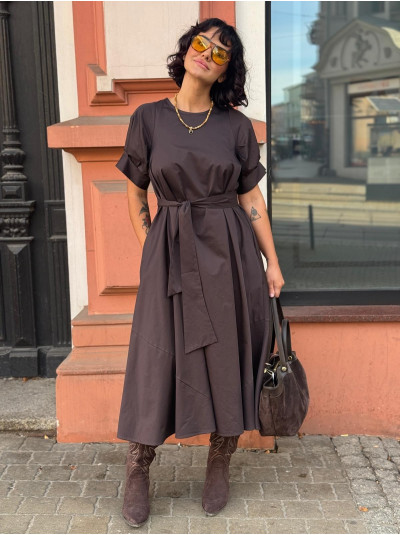 Brązowa Sukienka Bawełniana z kieszeniami Alexandra Brown