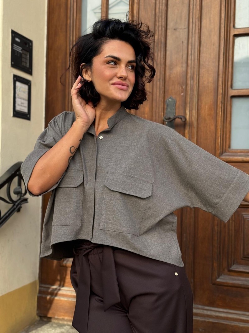 Miniatura produktu Wełniane Wdzianko ze stójką Asymetryczne w kolorze szarym Harper Wool&Grey