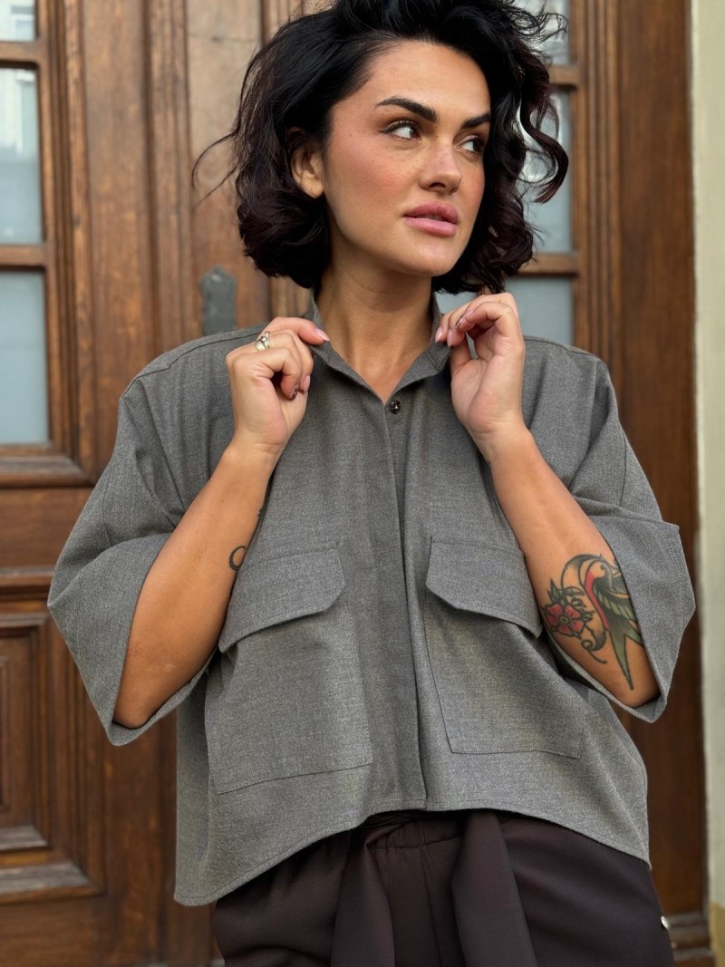 Miniatura produktu Wełniane Wdzianko ze stójką Asymetryczne w kolorze szarym Harper Wool&Grey