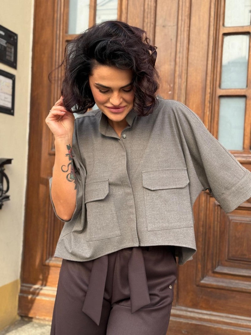 Miniatura produktu Wełniane Wdzianko ze stójką Asymetryczne w kolorze szarym Harper Wool&Grey