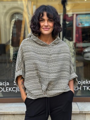 Bluza z kapturem z domieszką wełny jagnięcej i rękawami 3/4 Flow Wool&Stone