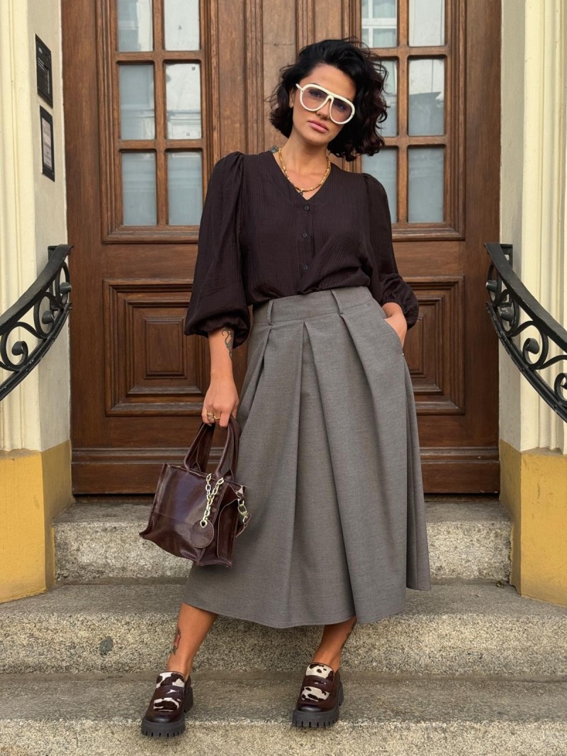 Miniatura produktu Szara Spódnica Midi Trapezowa Amara Wool&Grey