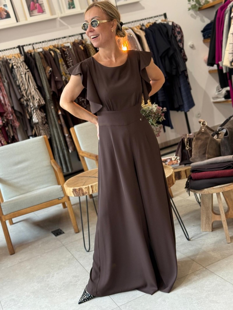 Miniatura produktu Kombinezon Damski z szerokimi rękawami i wiązaniem na plecach w kolorze brązowym Chili Brown