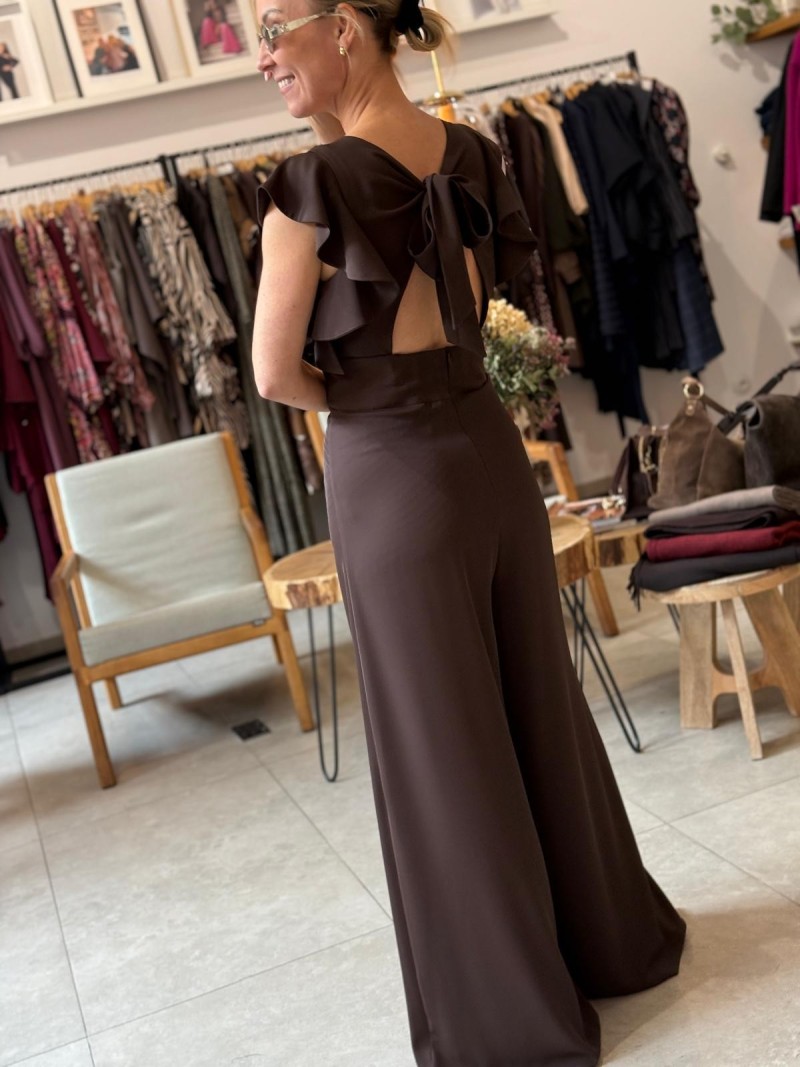 Miniatura produktu Kombinezon Damski z szerokimi rękawami i wiązaniem na plecach w kolorze brązowym Chili Brown