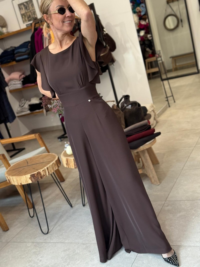 Miniatura produktu Kombinezon Damski z szerokimi rękawami i wiązaniem na plecach w kolorze brązowym Chili Brown