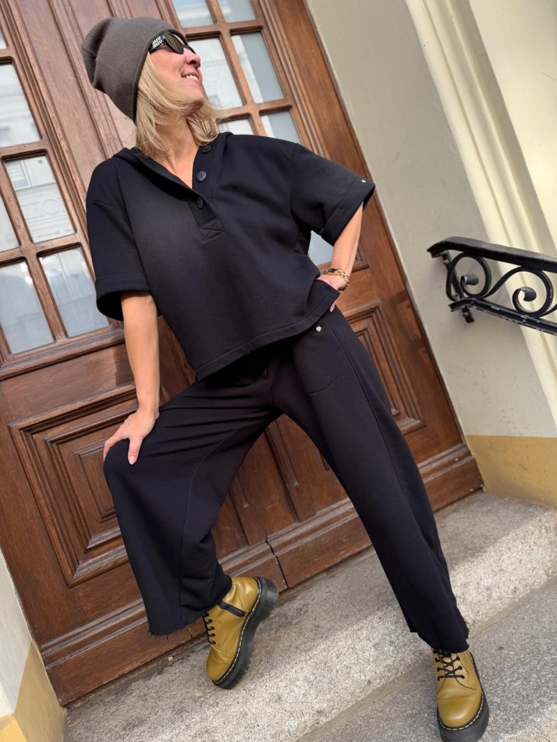 Miniatura produktu Czarna bawełniana Bluza z kapturem i krótszym rękawem Polo Black