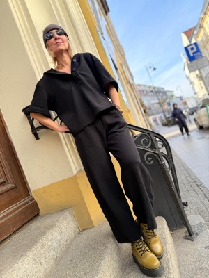 Czarne Spodnie z wysokim stanem i kieszeniami Mono Black