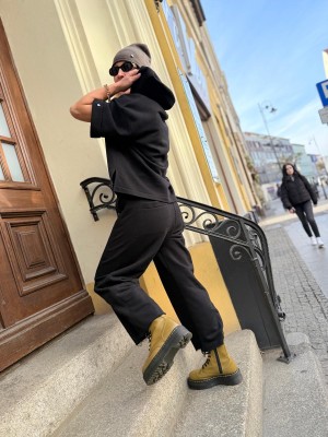 Czarne Spodnie z wysokim stanem i kieszeniami Mono Black