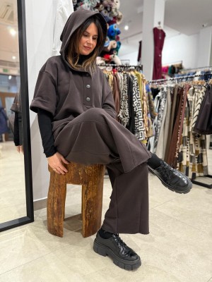 Brązowe Spodnie dresowe z szerokimi nogawkami Mono Brown