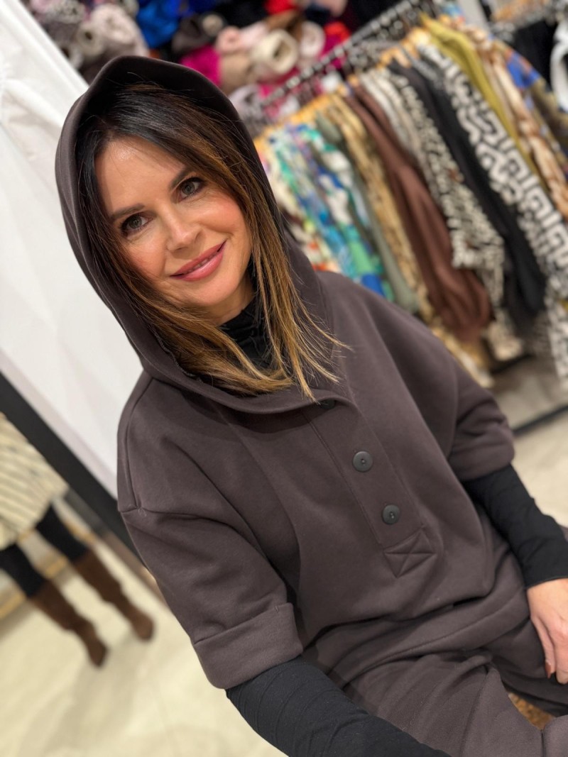 Miniatura produktu Brązowa bawełniana Bluza z kapturem i krótszym rękawem Polo Brown