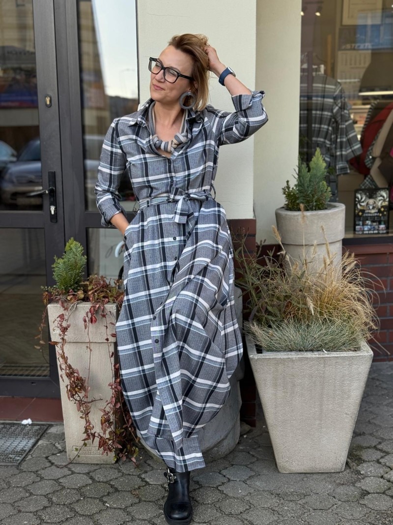 Miniatura produktu Bawełniana Sukienka W kratę na guziki z odcinaną talią Valerie Texas