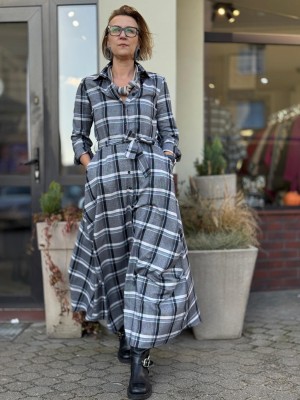 Bawełniana Sukienka W kratę na guziki z odcinaną talią Valerie Texas