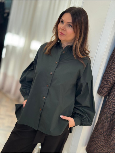 Bawełniana Koszula z kołnierzykiem z bufiastymi rękawami w kolorze zielonym Megan Green