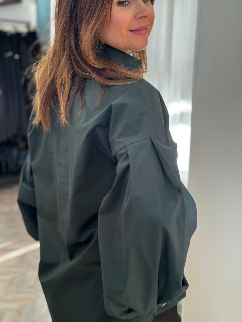 Miniatura produktu Bawełniana Koszula z kołnierzykiem z bufiastymi rękawami w kolorze zielonym Megan Green