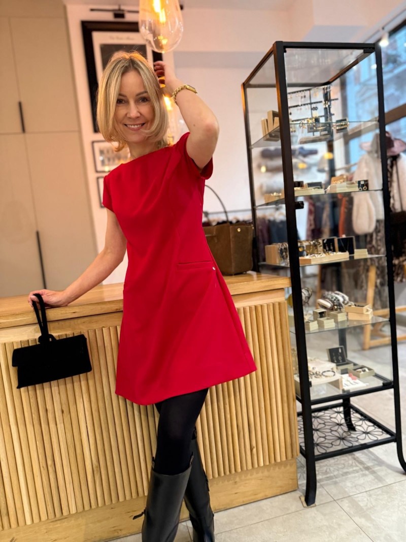 Miniatura produktu Czerwona Sukienka Wiskozowa mini na krótki rękaw Jacqueline Red