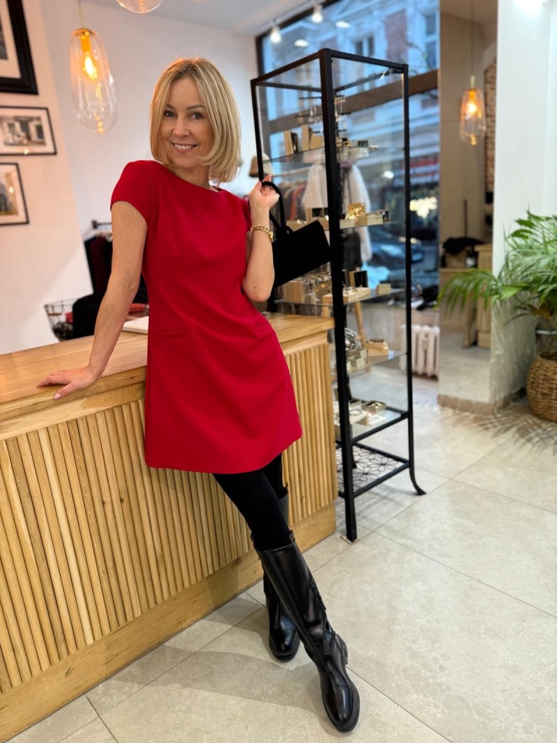 Miniatura produktu Czerwona Sukienka Wiskozowa mini na krótki rękaw Jacqueline Red