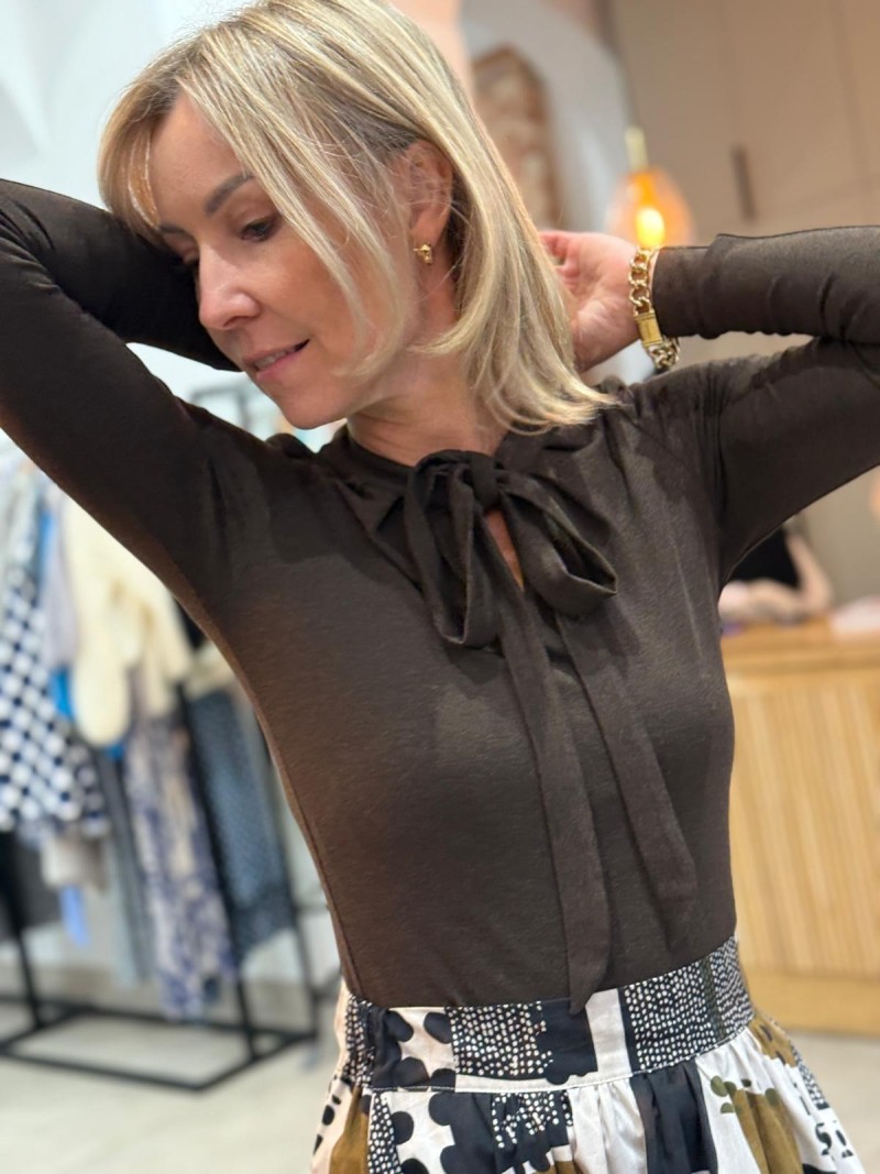 Miniatura produktu Brązowa Wiskozowa Bluzka z wiązaniem Amaryllis Brown&Melange