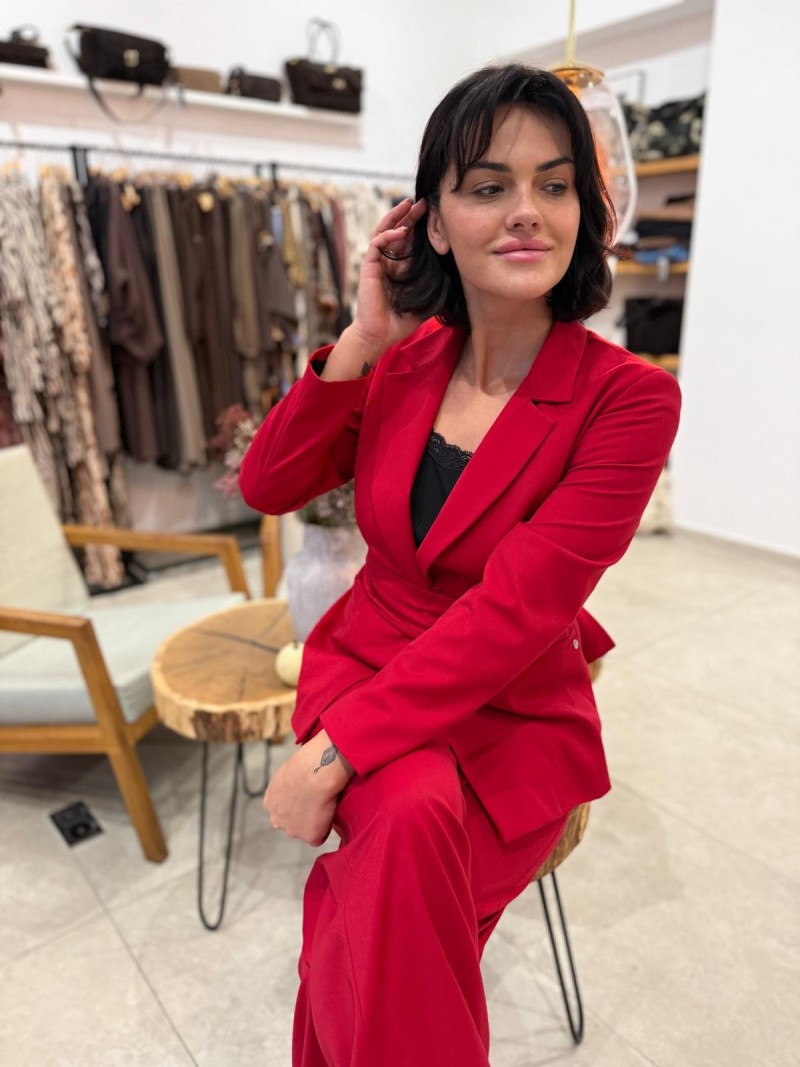 Miniatura produktu Czerwony Żakiet taliowany z szerokim pasem Red