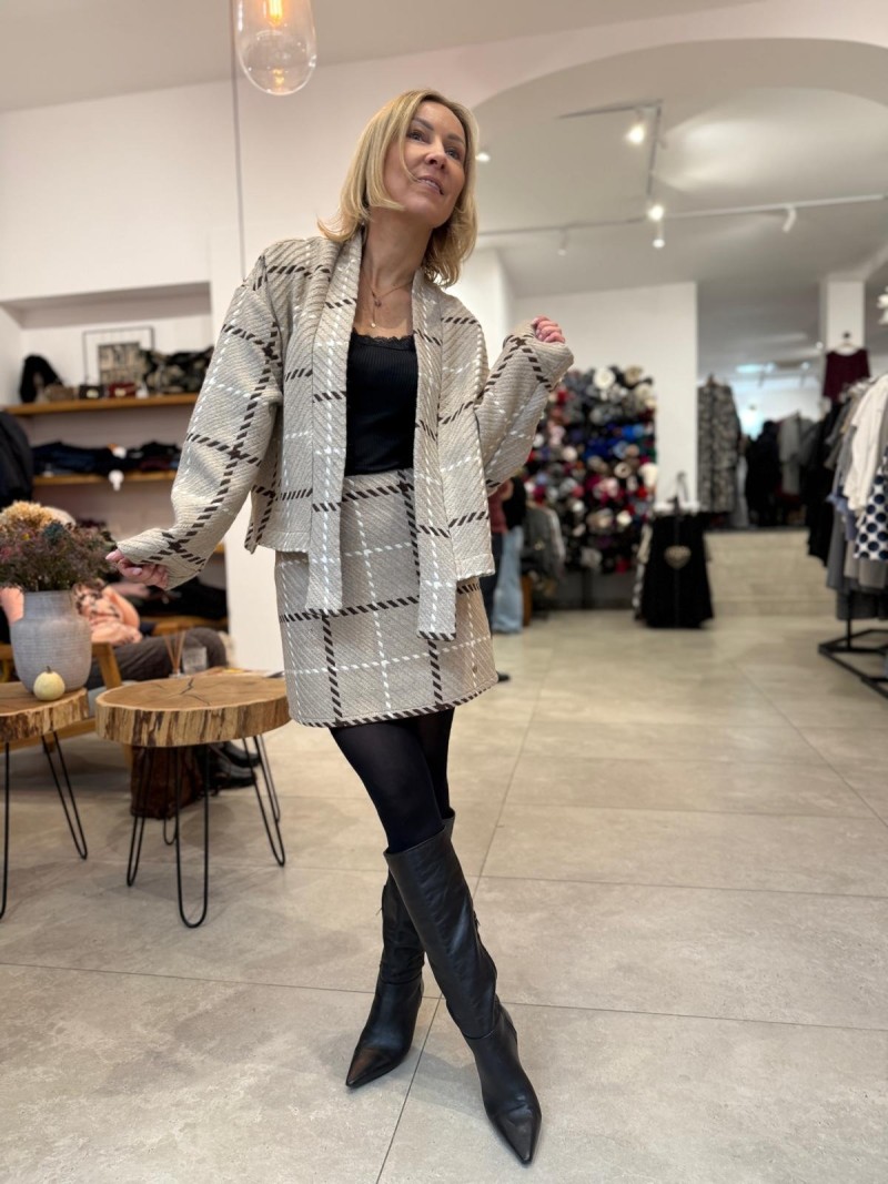 Miniatura produktu Wełniana Spódniczka Mini w beżową kratę Rory Wool&Geo