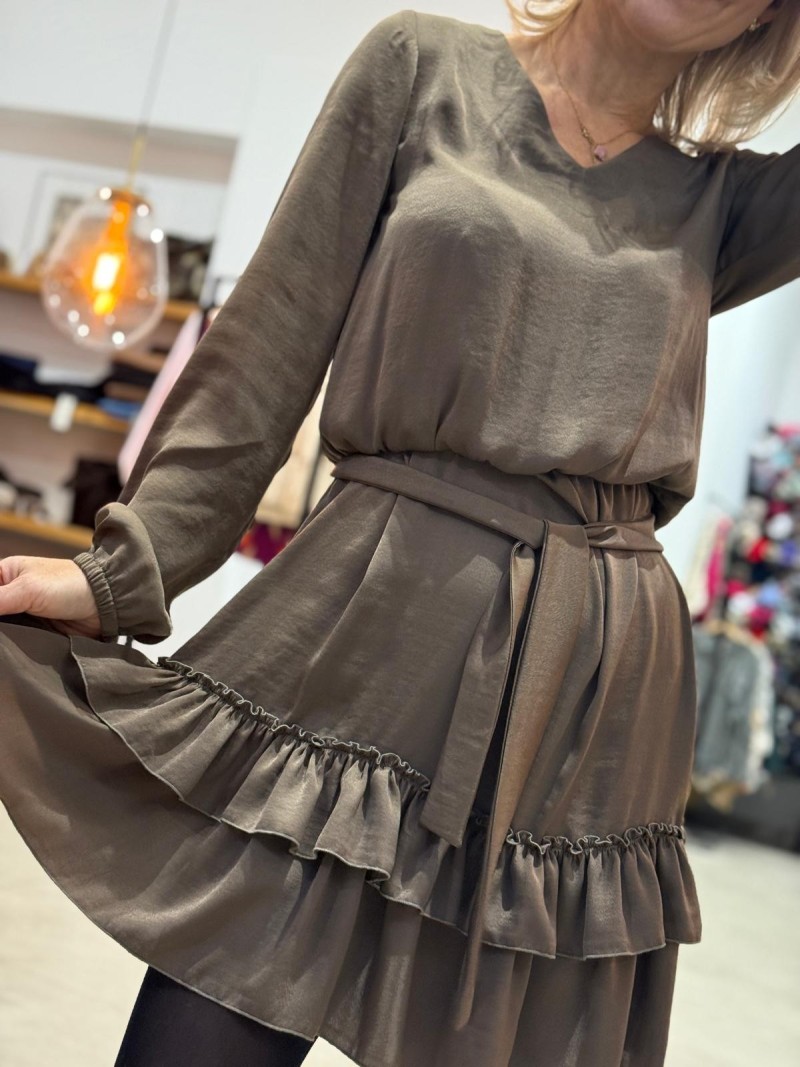 Miniatura produktu Brązowa Sukienka mini z falbanami i wiązaniem w talii Vivien Brown