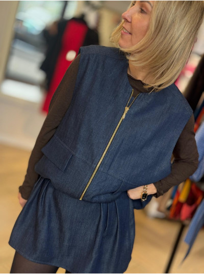 Kamizelka na zamek z kieszeniami w odcieniu ciemnego jeansu Gilet Jeans&Lyocell