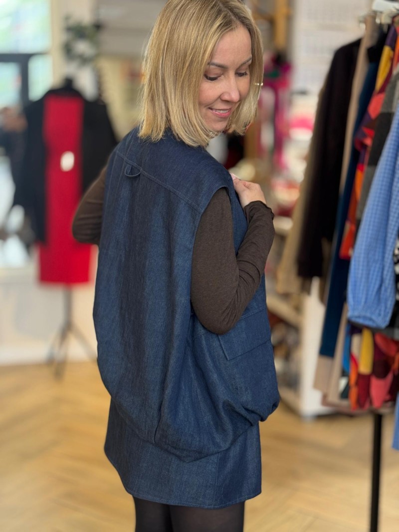 Miniatura produktu Kamizelka na zamek z kieszeniami w odcieniu ciemnego jeansu Gilet Jeans&Lyocell