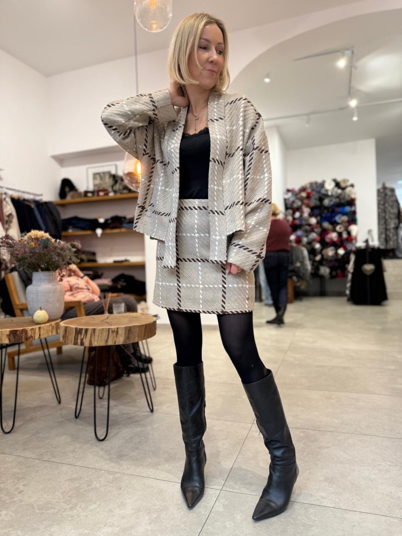 Miniatura produktu Wełniane Wdzianko beżowo-czarne ze stójką Asymetryczne Bliss Wool&Geo