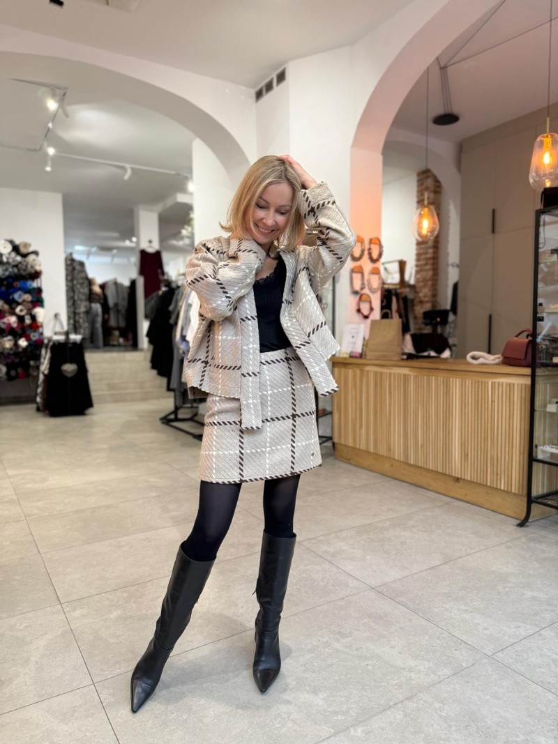 Miniatura produktu Wełniane Wdzianko beżowo-czarne ze stójką Asymetryczne Bliss Wool&Geo