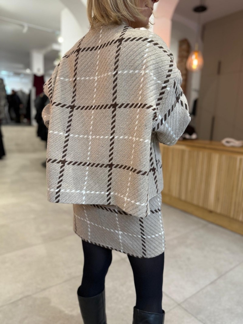 Miniatura produktu Wełniane Wdzianko beżowo-czarne ze stójką Asymetryczne Bliss Wool&Geo