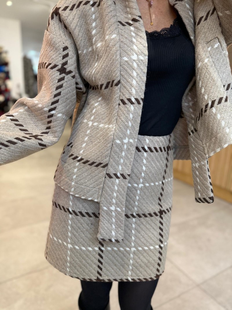 Miniatura produktu Wełniane Wdzianko beżowo-czarne ze stójką Asymetryczne Bliss Wool&Geo