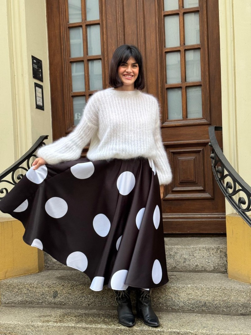 Miniatura produktu Spódnica Damska maxi z wysokim stanem grochy Leyla Black&Dots