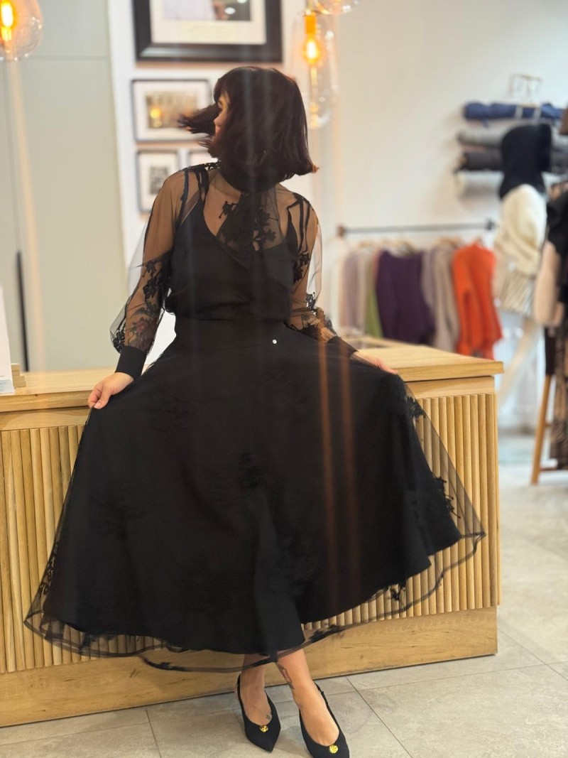 Miniatura produktu Czarna Spódnica Damska maxi z wysokim stanem Leyla Black&Koronka