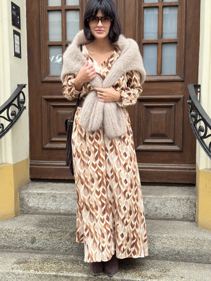 Miniatura produktu Wiskozowa Sukienka maxi z dekoltem w szpic i kieszeniami Bessy Milan