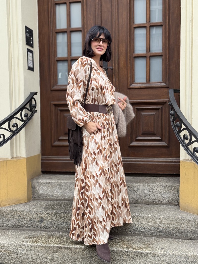 Miniatura produktu Wiskozowa Sukienka maxi z dekoltem w szpic i kieszeniami Bessy Milan