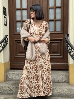 Wiskozowa Sukienka maxi z dekoltem w szpic i kieszeniami Bessy Milan