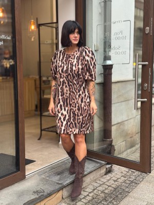 Sukienka Mini w panterkę i bufiastymi rękawkami Marie Panther