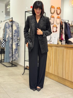 Czarny bawełniany Żakiet taliowany jednorzędowy Matteo