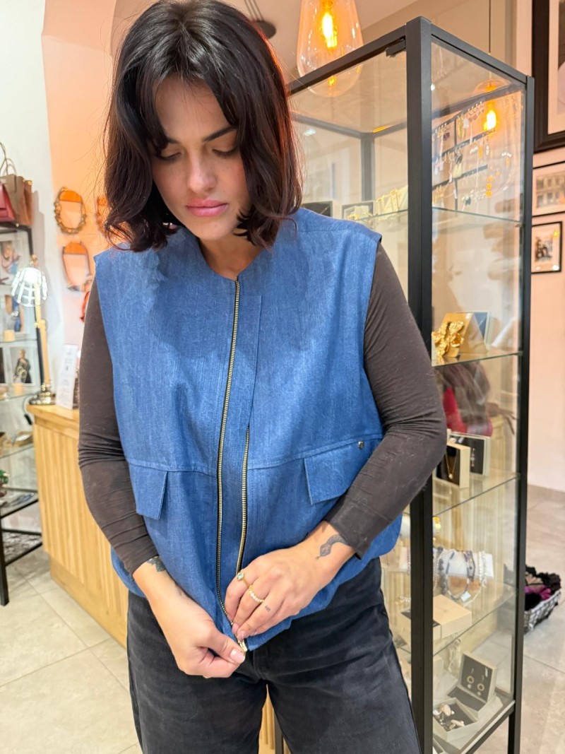 Miniatura produktu Niebieska Kamizelka na zamek z kieszeniami Gilet Jeans
