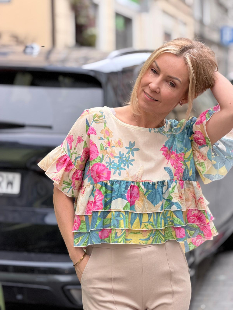 Miniatura produktu Bluzka na krótki rękaw z falbanami Fleur Tropico