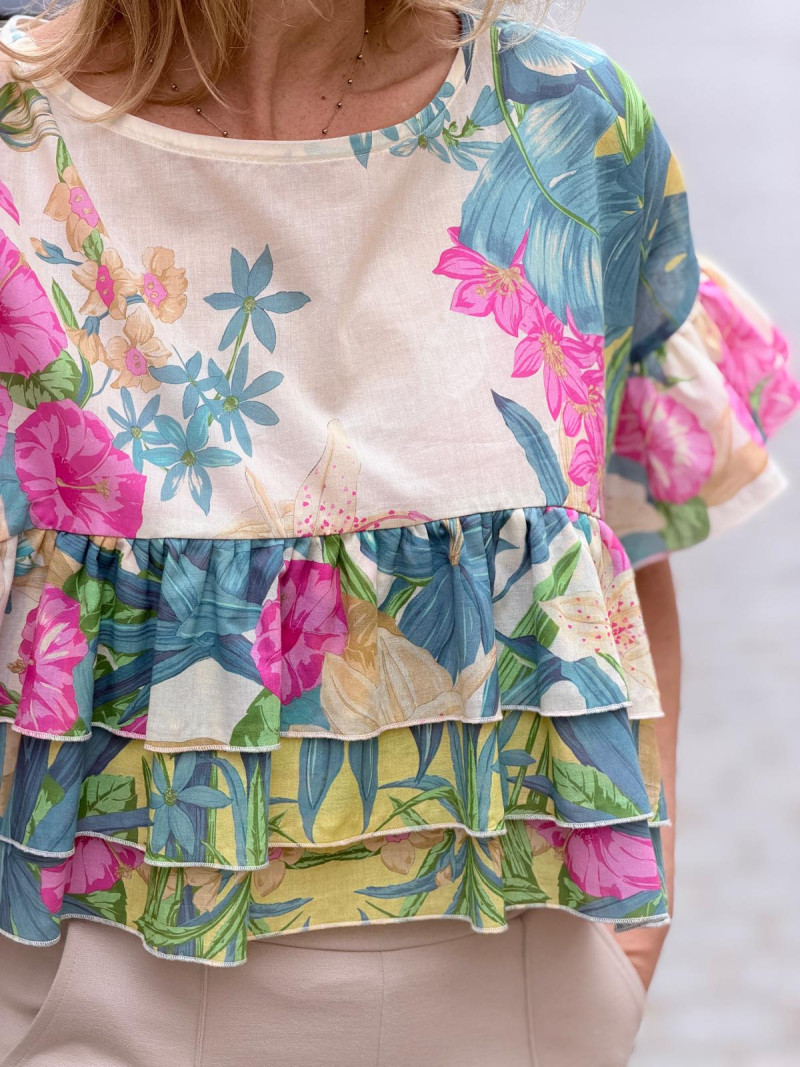 Miniatura produktu Bluzka na krótki rękaw z falbanami Fleur Tropico
