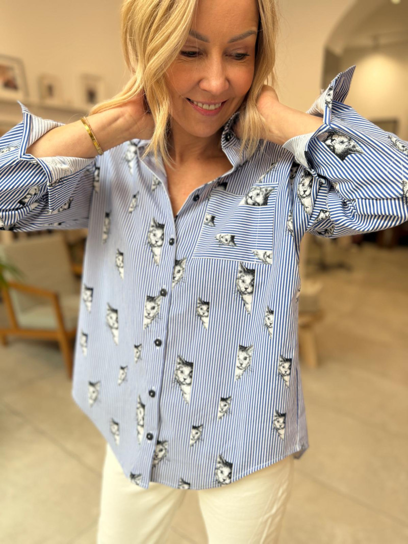 Miniatura produktu Koszula Bawełniana w paski z kołnierzykiem zapinana na guziki Victor Cats