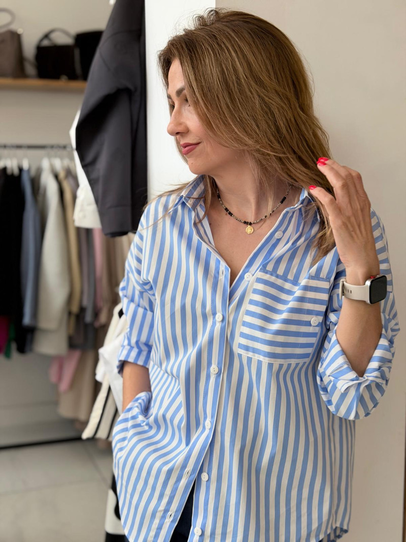 Miniatura produktu Koszula Bawełniana w paski z kołnierzykiem zapinana na guziki Victor Blue