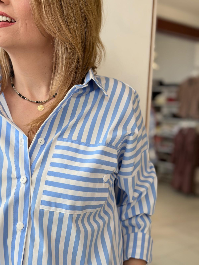 Miniatura produktu Koszula Bawełniana w paski z kołnierzykiem zapinana na guziki Victor Blue