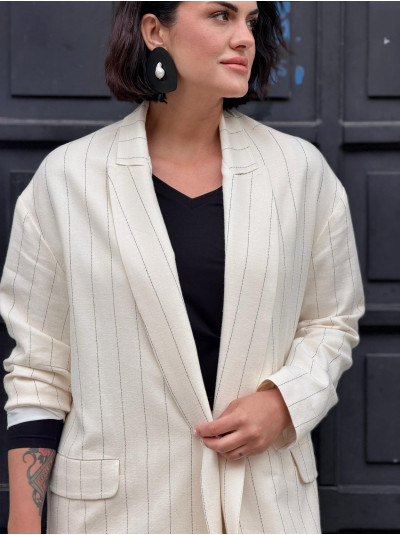 Jasny Żakiet oversize w czarny prążek z lnem Cassie White&Black