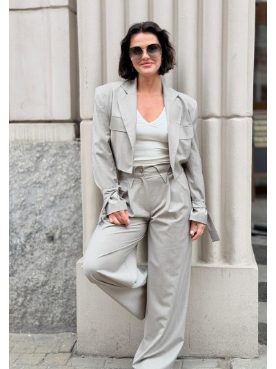 Wełniane Szare Spodnie z szerokimi nogawkami Donatello Wool&Grey