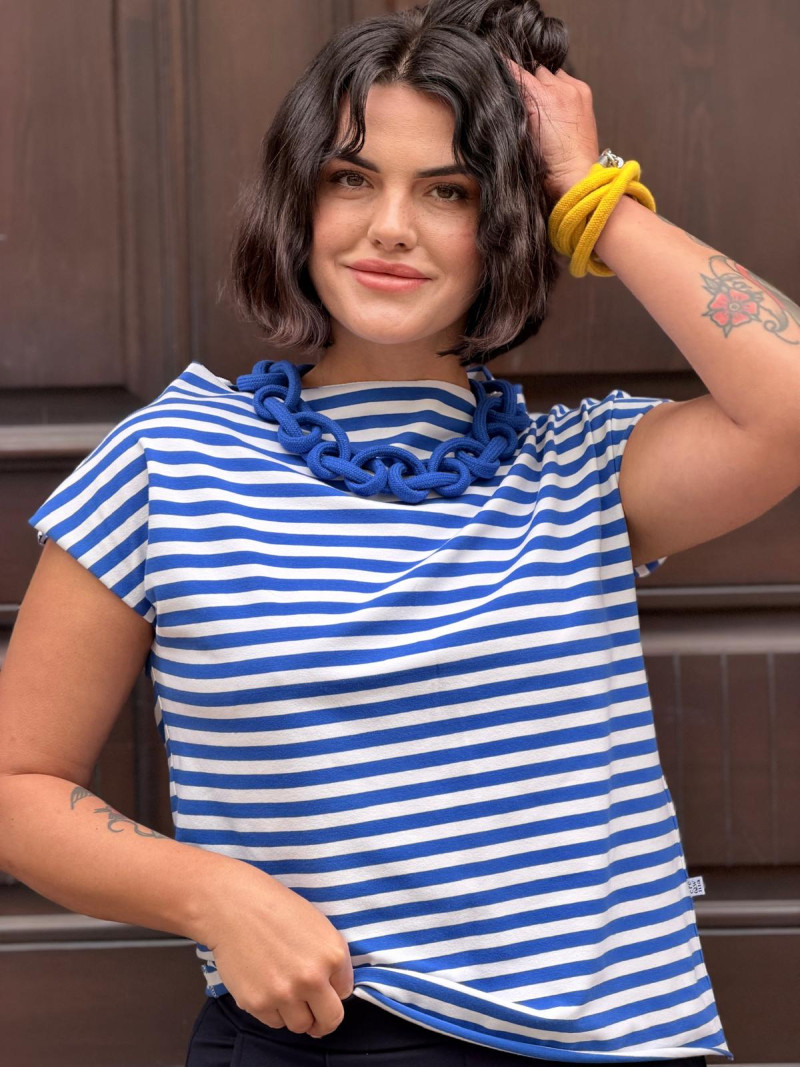 Miniatura produktu Bawełniany T-shirt w paski w kolorze niebieskim Matt Blue&White